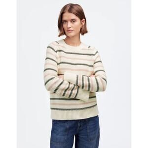 Madewell Cotton Crewneck Sweater WMNS S Dark Loden Stripe Pullover Long Sleeve